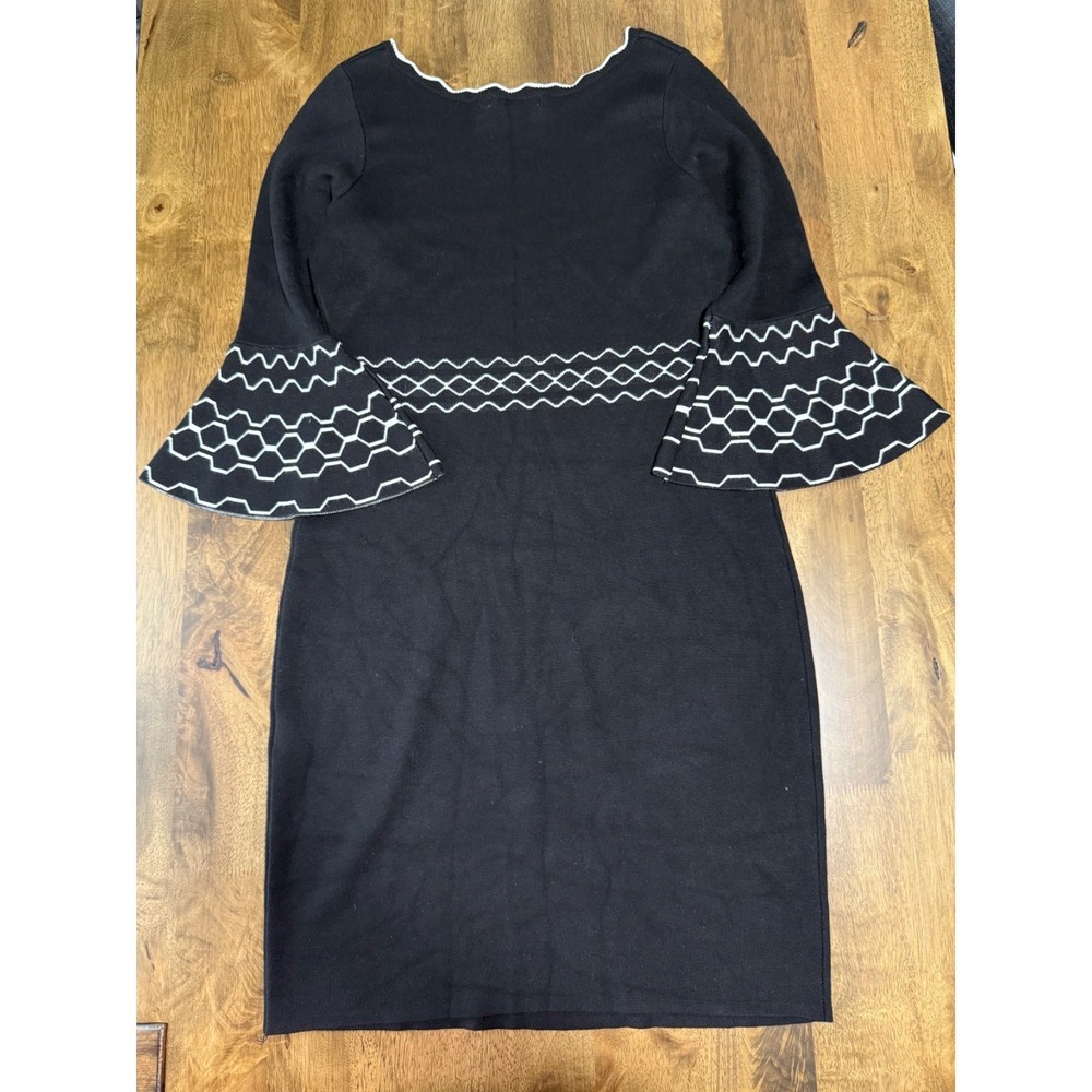 EUC Womens Danny and Nicole black and white sweater dress bell sleeve size S - Picture 2 of 9